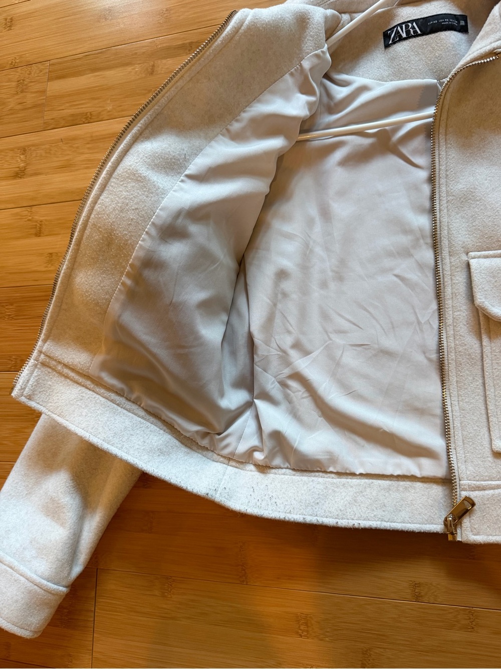 ZARA Soft Cream Full Zip Collared - Cropped Jacket - Size XS - Picture 8 of 10